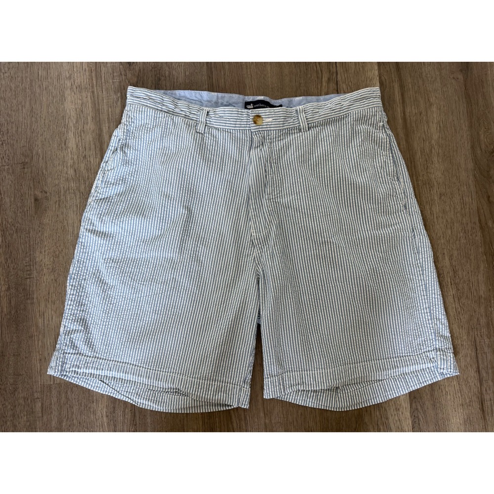 Southern Marsh Mens Blue White Seersucker Striped Shorts Size 34 Preppy Summer